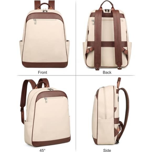 MASINTOR 15.6 inch Leather Laptop Backpack Purse for Women, Designer Travel and